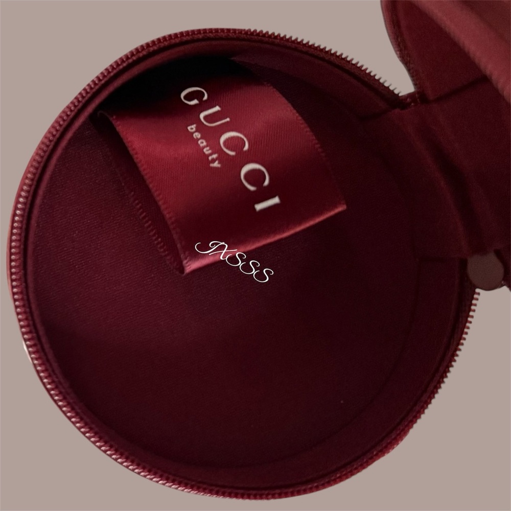 Burgundy Gucci Beauty Compact Mirror + Cosmetic Pouch/Circle Case Trio SET - Picture 7 of 16